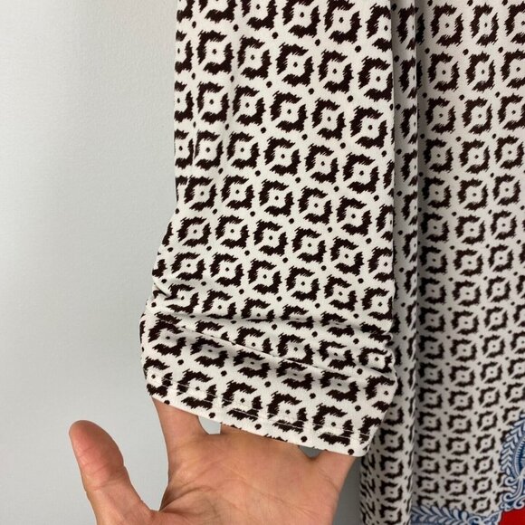 Chicos Printed Ruched-Sleeve Dress Womens 2 US 12 L Floral Ikat Jewel Neckline - Picture 4 of 10